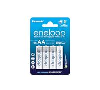 eneloop, Pilas Recargables AA/Mignon, Paquete de 4, Capacidad de mín. 2000 mAh, Pilas Ni-MH, Listas para Usar, Recargables hasta 2000 Veces, Embalaje sin plástico, Standard, Blancas