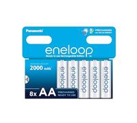 eneloop, Pilas Recargables AA/Mignon, Paquete de 8, Capacidad de mín. 2000 mAh, Pilas Ni-MH, Listas para Usar, Recargables hasta 2000 Veces, Embalaje sin plástico, Standard, Blancas