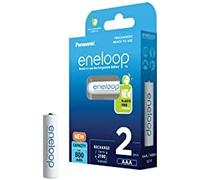 eneloop, Pilas Recargables AAA/Micro, Paquete de 2, Capacidad de mín. 800 mAh, Pilas Ni-MH, Listas para Usar, Recargables hasta 2000 Veces, Embalaje sin plástico, Standard, Blancas