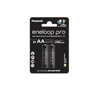eneloop Pro, Pilas Recargables AA/Mignon, Paquete de 2, Capacidad de mín. 2500 mAh, Pilas Ni-MH, Listas para Usar, Recargables hasta 500 Veces, Embalaje sin plástico, Pro, Negras