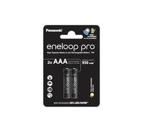 eneloop Pro, Pilas Recargables AAA/Micro, Paquete de 2, Capacidad de mín. 930 mAh, Pilas Ni-MH, Listas para Usar, Recargables hasta 500 Veces, Embalaje sin plástico, Pro, Negras