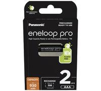eneloop Pro, Pilas Recargables AAA/Micro, Paquete de 2, Capacidad de mín. 930 mAh, Pilas Ni-MH, Listas para Usar, Recargables hasta 500 Veces, Embalaje sin plástico, Pro, Negras