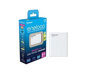 eneloop SmartPlus Travel Cargador USB, para 1-4 Pilas Recargables AA/AAA, 2.25h de Tiempo de Carga, 10 Funciones de Seguridad, 4 Pilas eneloop AA (2000 mAh) Incluidas
