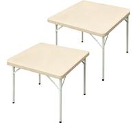 ENEN 2 Piezas Mantel Cuadrado con Bordes Elástica, Color Liso Mantel de Spandex Elástico Ajustado Antimanchas Lavable para Mesas Plegables, Cocina, Comedor, Fiestas, Picnic (Beige,85x85cm)