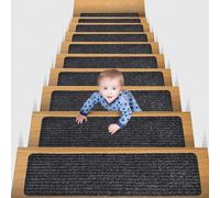 ENEN Alfombras de Escalera Interior para Peldaños Antideslizantes, Madera Escalones Autoadhesiva Alfombra Reutilizable para Niños Mayores y Mascotas (2pc,Negro Blanco)