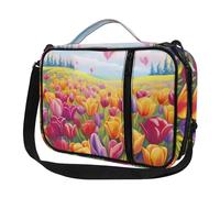 ENEN Bolsa para Biblia, Patrón Flores de Tulipán Funda de Biblia con Cremallera, Asa y Bandolera Desmontable - Bolso Biblia Cubierta de Biblia Fundas de Biblias (Campo de Tulipanes)
