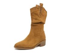 ENEN Botas Cowboy de Mujer Piel, 35-42 EU Botas Cowboy de Mujer Media Caña Cierre de Cremallera Comodas y Elegantes Estilo Vaquero Campera para Otono Invierno al Aire Libre (104 Camel,36)