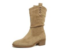 ENEN Botas Cowboy de Mujer Piel, 35-42 EU Botas Cowboy de Mujer Media Caña Cierre de Cremallera Comodas y Elegantes Estilo Vaquero Campera para Otono Invierno al Aire Libre (104 Caqui,39)