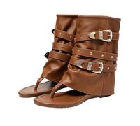 ENEN Botas de Verano Mujer Planas con Tacon, Botas Cowboy Verano Mujer Caladas Sandalias de Dedo Piel Elegante Botines Mujer Tacon Bajo Sandalias Gladiador para Fiesta (Marrón,39)