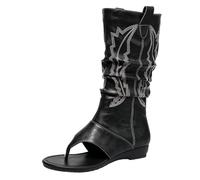 ENEN Botas de Verano Mujer Planas con Tacon, Botas Cowboy Verano Mujer Caladas Sandalias de Dedo Piel Elegante Botines Mujer Tacon Bajo Sandalias Gladiador para Fiesta (10953 Negro,39)