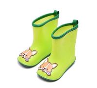 ENEN Bottes de Pluie Enfant pour Garçon et Fille, Taille 22-27 Bottes de Caoutchouc Enfant Impérmeables Semelle Antidérapant pour Maternelle, l'École, l'Extérieur (Shiba Inu Verde,26)