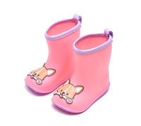 ENEN Bottes de Pluie Enfant pour Garçon et Fille, Taille 22-27 Bottes de Caoutchouc Enfant Impérmeables Semelle Antidérapant pour Maternelle, l'École, l'Extérieur (Shiba Inu Rosa,25)