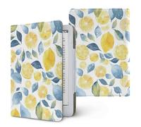 ENEN Funda Universal para 6.8",7" Kindle Ereaders, Funda Folio para Kindle Paperwhite/Colorsoft 6.8/7 Pulgadas con Correa de Mano y Soporte Patrón Limón 3D Carcasa Folio Ligero (Hoja Azul)