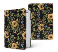 ENEN Funda Universal para 6.8",7" Kindle Ereaders, Funda Folio para Kindle Paperwhite/Colorsoft 6.8/7 Pulgadas con Correa de Mano y Soporte Patrón Girasol 3D Carcasa Folio (Fresa Roja A)