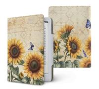 ENEN Funda Universal para 6.8",7" Kindle Ereaders, Funda Folio para Kindle Paperwhite/Colorsoft 6.8/7 Pulgadas con Correa de Mano y Soporte Patrón Girasol 3D Carcasa Folio (Estilo Vintage A)