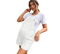 ENEN Peto de Premamá Corto para Mujer Embarazada - Mono de Maternidad de Algodón con Tirantes Ajustables, Pantalones Cortos de Embarazo Sueltos para Verano con Bolsillos (Blanco,m)