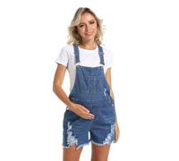 ENEN Peto de Premamá Corto para Mujer Embarazada - Mono de Maternidad de Vaquero con Tirantes Ajustables, Pantalones Cortos de Embarazo Sueltos para Verano con Bolsillos (Azul,l)