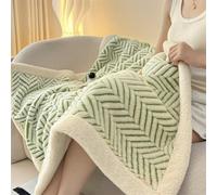 ENEN Plaid Coperta in Pile di Sherpa, Trama Jacquard Caldo Pile + Sherpa Fluffy Comfort Morbida Invernale Copridivano Tutte Le Stagioni per Letto e Divano (Verde bambú,180x200cm)