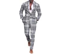 ENEN Traje de 2 Piezas para Hombre, Pantalones, Traje, Disfraz de Fiesta, Blazer para Hombre, Chaqueta Blazer para Ocio, Corte Ajustado (Cuadros clásicos,5XL)