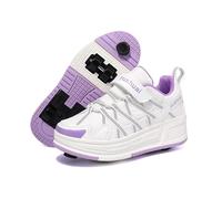 ENEN Zapatillas con Ruedas Niña Niño, Zapatos con Ruedas para Niñas Niños, Zapatillas Patines Multifuncionales Bambas de Moda, con Columna de Freno (Morado,34)