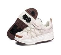 ENEN Zapatillas con Ruedas Niña Niño, Zapatos con Ruedas para Niñas Niños, Zapatillas Patines Multifuncionales Bambas de Moda, con Columna de Freno (Marrón,38)