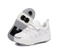ENEN Zapatillas con Ruedas Niña Niño, Zapatos con Ruedas para Niñas Niños, Zapatillas Patines Multifuncionales Bambas de Moda, con Columna de Freno (Gris,31)