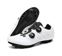 ENEN Zapatillas de Ciclismo para Hombre Mujer, MTB Zapatos Bicicleta de Montaña Compatibles con Look SPD Lock, Blanco Negro Unisex Zapatillas de Bicicleta de Montaña