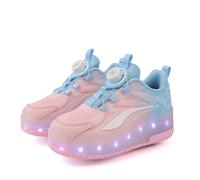 ENEN Zapatos con Ruedas Zapatillas con 2 Ruedas para niños y niña,Zapatillas de Correr al Aire Libre de Patinaje sobre Ruedas multifuncionales en Dos (009 Rosa,30)