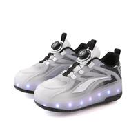 ENEN Zapatos con Ruedas Zapatillas con 2 Ruedas para niños y niña,Zapatillas de Correr al Aire Libre de Patinaje sobre Ruedas multifuncionales en Dos (009 Negro,33)