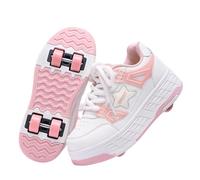 ENEN Zapatos con Ruedas Zapatillas con 4 Ruedas para niños y niña,Zapatillas de Correr al Aire Libre de Patinaje sobre Ruedas multifuncionales en Dos (811 Rosa,30)