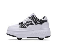 ENEN Zapatos con Ruedas Zapatillas con 4 Ruedas para niños y niña,Zapatillas de Correr al Aire Libre de Patinaje sobre Ruedas multifuncionales en Dos (2609 Negro,32)