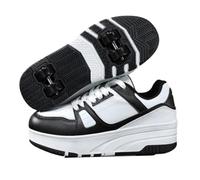 ENEN Zapatos con Ruedas, Zapatillas con 4 Ruedas para Niños y Niña, Zapatillas de Correr al Aire Libre de Patinaje sobre Ruedas Multifuncionales en 4 Ruedas Negro Blanco