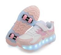 ENEN Zapatos con Ruedas Zapatillas con 4 Ruedas para niños y niña,Zapatillas de Correr al Aire Libre de Patinaje sobre Ruedas multifuncionales en Dos (618 Rosa,30)