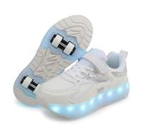 ENEN Zapatos con Ruedas Zapatillas con 4 Ruedas para niños y niña,Zapatillas de Correr al Aire Libre de Patinaje sobre Ruedas multifuncionales en Dos (618 Blanco,37)