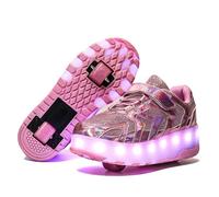 ENEN Zapatos con Ruedas Zapatillas con Dos Ruedas para niños y niña Led Luces Zapatillas con Ruedas - USB Recargar Skateboarding Zapatos Bambas con 2 Ruedas Azul 29 EU