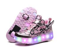 ENEN Zapatos con Ruedas, Zapatillas con Dos Ruedas para Niños y Niña Zapatillas con Ruedas Skateboarding Zapatos Bambas (2 Ruedas 27 EU Rosa)