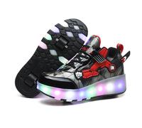 ENEN Zapatos con Ruedas, Zapatillas con Dos Ruedas para Niños y Niña Zapatillas con Ruedas Skateboarding Zapatos Bambas (2 Ruedas 28 EU Negro Rojo)