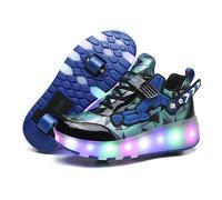 ENEN Zapatos con Ruedas, Zapatillas con Dos Ruedas para Niños y Niña Zapatillas con Ruedas Skateboarding Zapatos Bambas (2 Ruedas 28 EU Negro Marino)