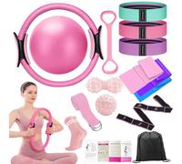 ENERACES Pro - Juego de anillos de pilates con más de 16 piezas, círculo mágico antideformación de 14 pulgadas, bandas de resistencia, pelota de yoga, guía y bolsa para entrenamientos en casa