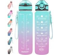 Enerbone Botella de agua potable de 32 onzas con tiempos para beber y popote, motivacional con correa de transporte, a prueba de fugas, sin BPA y sin tóxicos, asegúrate de beber suficiente agua para