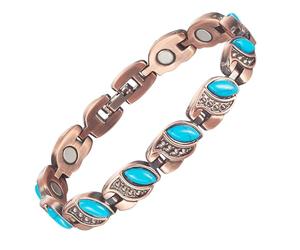 EnerCoppeX 3500 Gauss - Pulsera magnética para mujer, 99,99% cobre puro, 12 imanes, estilo clásico Türkiye (con 2 eslabones redundantes, no te preocupes por el tamaño) (F)