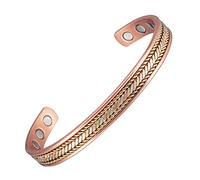 EnerCoppeX Pulsera magnética trenzada de cobre de tres tonos de 16,5 cm, pulsera magnética de cobre sólido de 99,99 pulgadas, 8 imanes (3500 Gauss) de tamaño ajustable, unisex