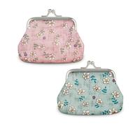 Energather 2 Monederos De Mujer, Lindas Monedero Pequeño para Mujeres y niñas, Billeteras Pequeñas Bolsos Pequeños Cerradas con Besos con Patrones Florales para Llaves, Cambio, Recibos