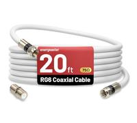 energeaster Cable coaxial RG6 de 20 pies con conector tipo F, extensor de cable coaxial, Internet de alta velocidad, banda ancha interior y antena de TV digital para satélite, antena, DVR, VCR, HDTV