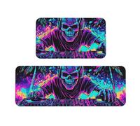 Energetic Skeleton Dj - Juego de 2 alfombras de cocina antideslizantes de madera para cocina, antifatiga, alfombras largas para el hogar y la oficina