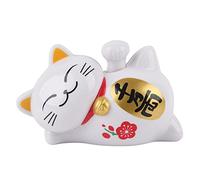 Energía Solar Maneki Neko LuckyCat Fortuna Bienvenida Agitando el Brazo Paw Up Perezoso Acostado Riqueza Fortuna Gato Hogar Tiendas Coche Feng Shui Decoración Blanco(02)