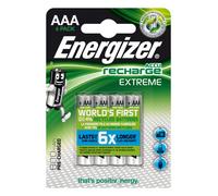 Energizer Recharge Extreme - Pila Recargable AAA (Paquette de 4) Batería | 800 mAh NiMH - precargada - para Dispositivos Uso frecuente y Cientos de recargas - Embalaje 100% reciclable y sin plástico