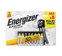 Energizer - Alkaline Power, Pack de 8 pilas AAA, larga duración para uso cotidiano, sin sulfatación y mantiene carga 10 años