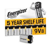 Energizer Alkaline Power - Pila 9V Alcalinas (Paquete de 8) | Detector de Humo/monóxido de Carbono, electrónica y Audio - Embalaje 100% reciclable y sin plástico [Exclusivo en Amazon]