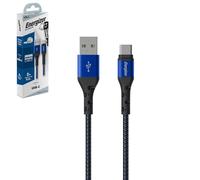 Energizer Cable USB-A/USB-C reforzado de 2 m, color negro y azul trenzado